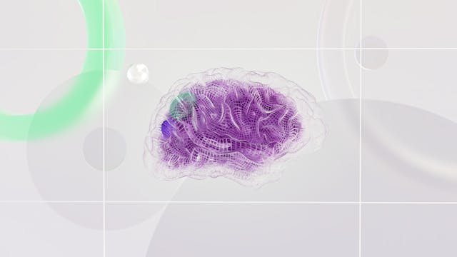 A visually intricate representation of a neural network, depicted as a translucent, web-like brain structure with vibrant purple and green nodes, illustrating the complex layers of data processing and decision-making in AI systems. The abstract background with soft shapes symbolizes the intersection of technology and business. This image complements the blog post's discussion of artificial intelligence, neural networks, and their application in business, reinforcing how AI can help organizations make strategic, data-driven decisions.